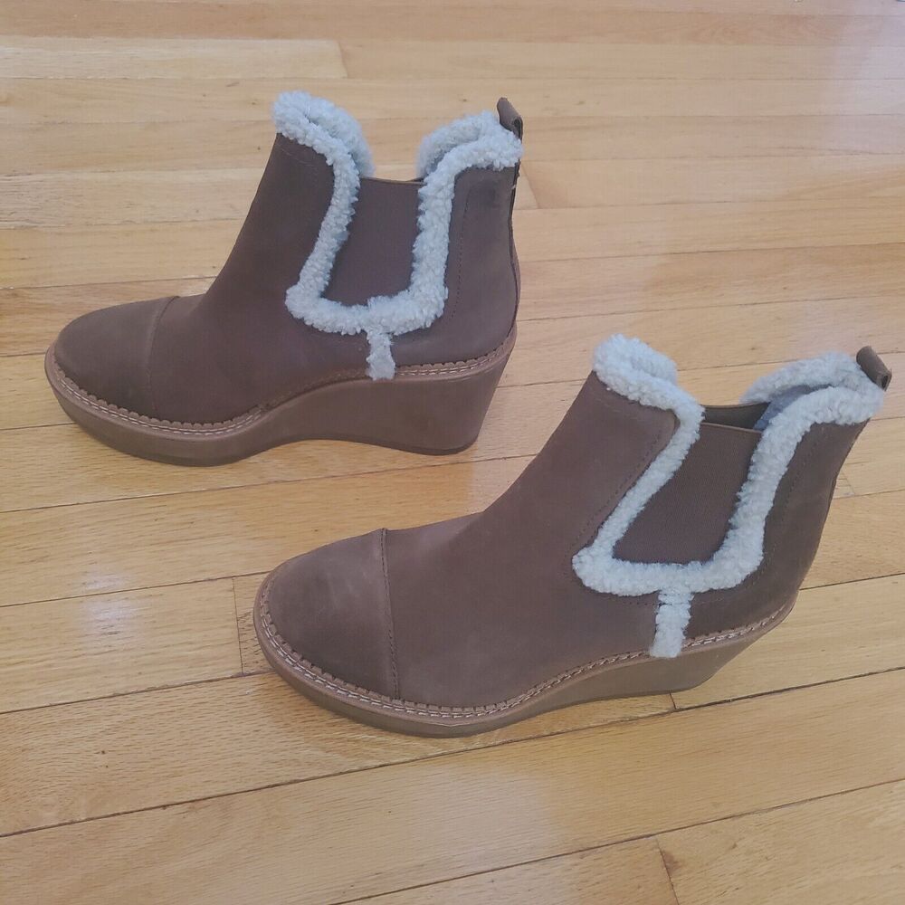 Sam Edelman Size 8 Reagan Toffee Brown Natural Velutto Suede Leather Faux Fur